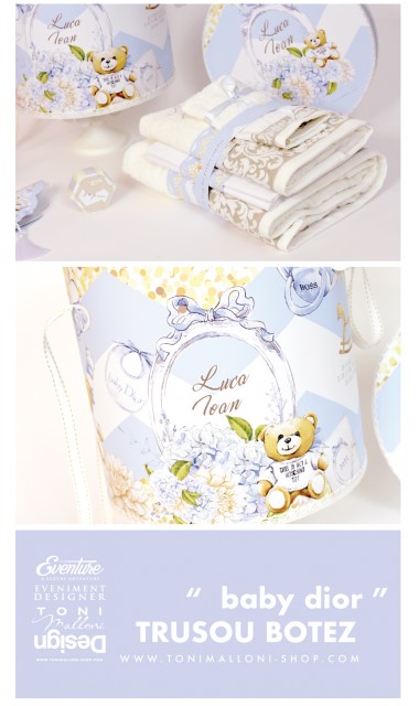 Trusou de botez pentru baieti cu broderie personalizata si ursuleti, Baby Dior 3